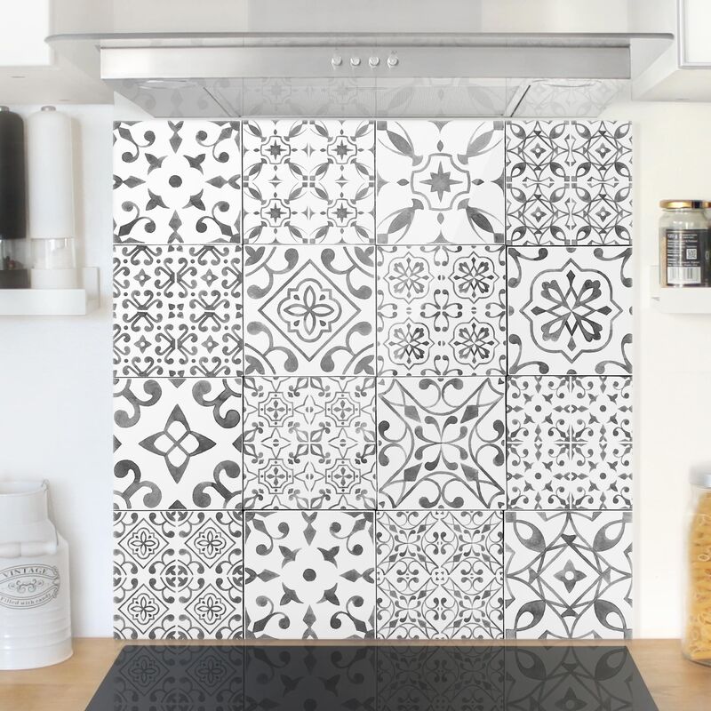 

Panel antisalpicaduras de cristal - Pattern Tiles Gray White - Cuadrado 1:1 Dimensión LxA: 59cm x 60cm