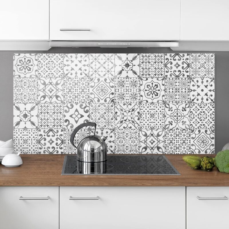 

Panel antisalpicaduras de cristal - Pattern Tiles Gray White - Horizontal 1:2 Dimensión LxA: 59cm x 120cm