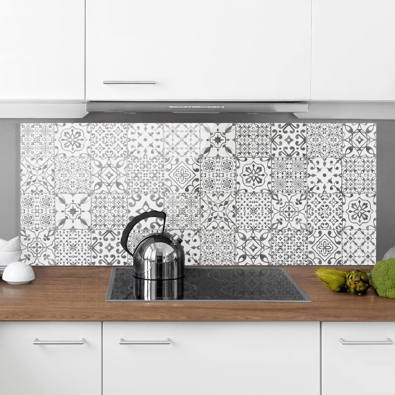 

Panel antisalpicaduras de cristal - Pattern Tiles Gray White - Panorámico Dimensión LxA: 40cm x 100cm