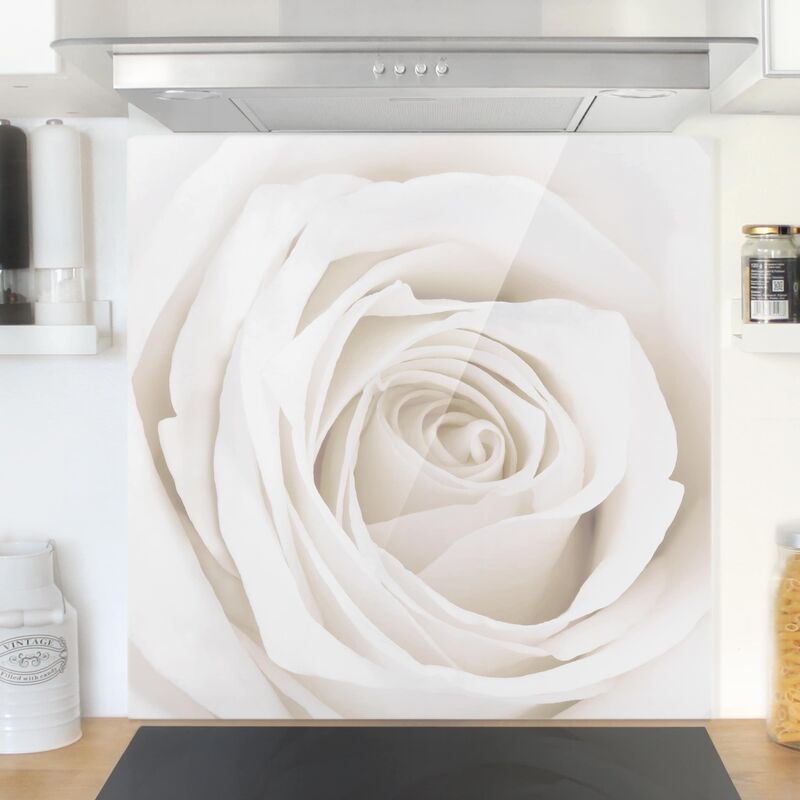 

Panel antisalpicaduras de cristal - Pretty White Rose - Cuadrado 1:1 Dimensión LxA: 59cm x 60cm