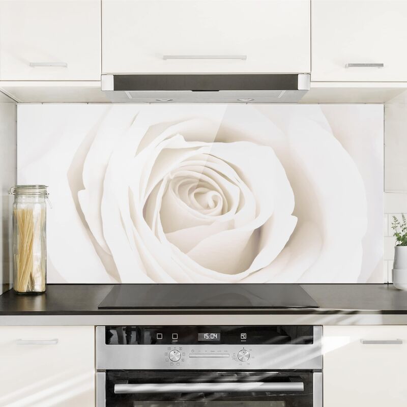 

Panel antisalpicaduras de cristal - Pretty White Rose - Horizontal 1:2 Dimensión LxA: 40cm x 80cm