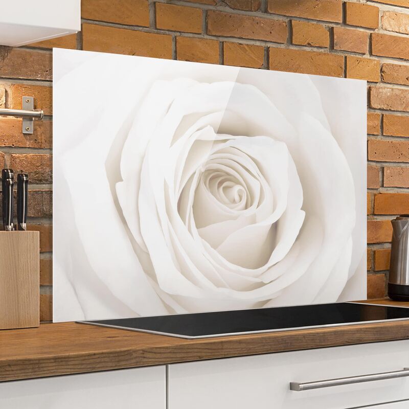 

Panel antisalpicaduras de cristal - Pretty White Rose - Horizontal 2:3 Dimensión LxA: 40cm x 60cm