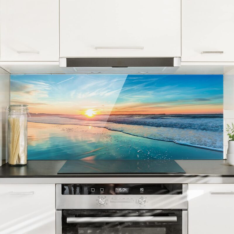 

Panel antisalpicaduras de cristal - Romantic Sunset By The Sea - Panorámico Dimensión LxA: 50cm x 125cm