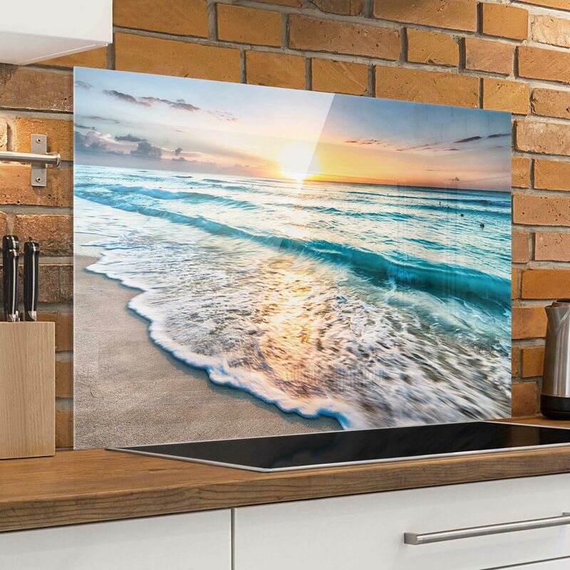 

Panel antisalpicaduras de cristal - Sunset At The Beach - Horizontal 2:3 Dimensión LxA: 59cm x 90cm