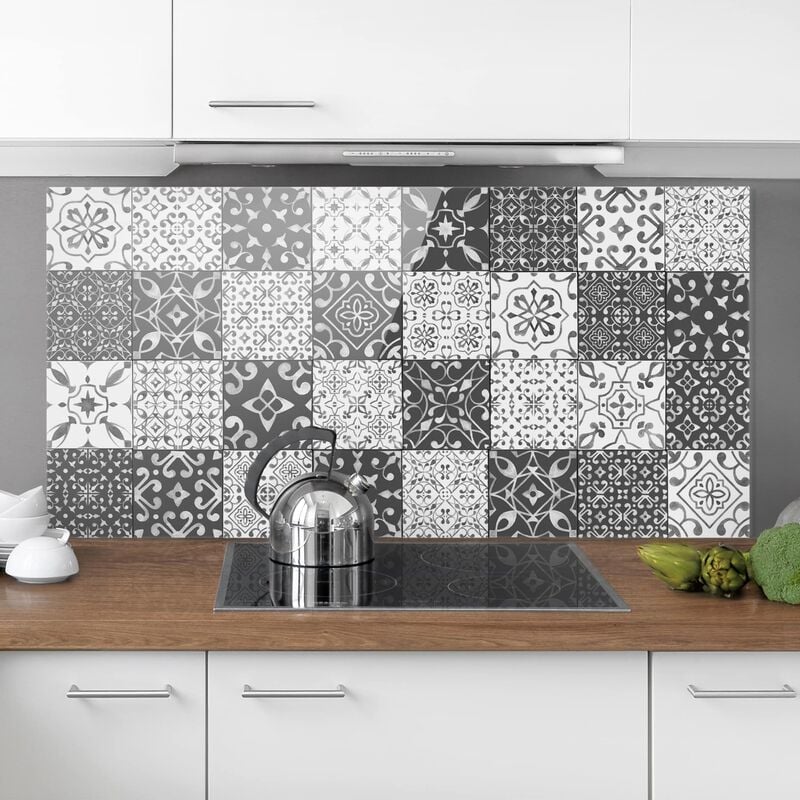 

Panel antisalpicaduras de cristal - Tile Pattern Mix Gray White - Horizontal 1:2 Dimensión LxA: 40cm x 80cm