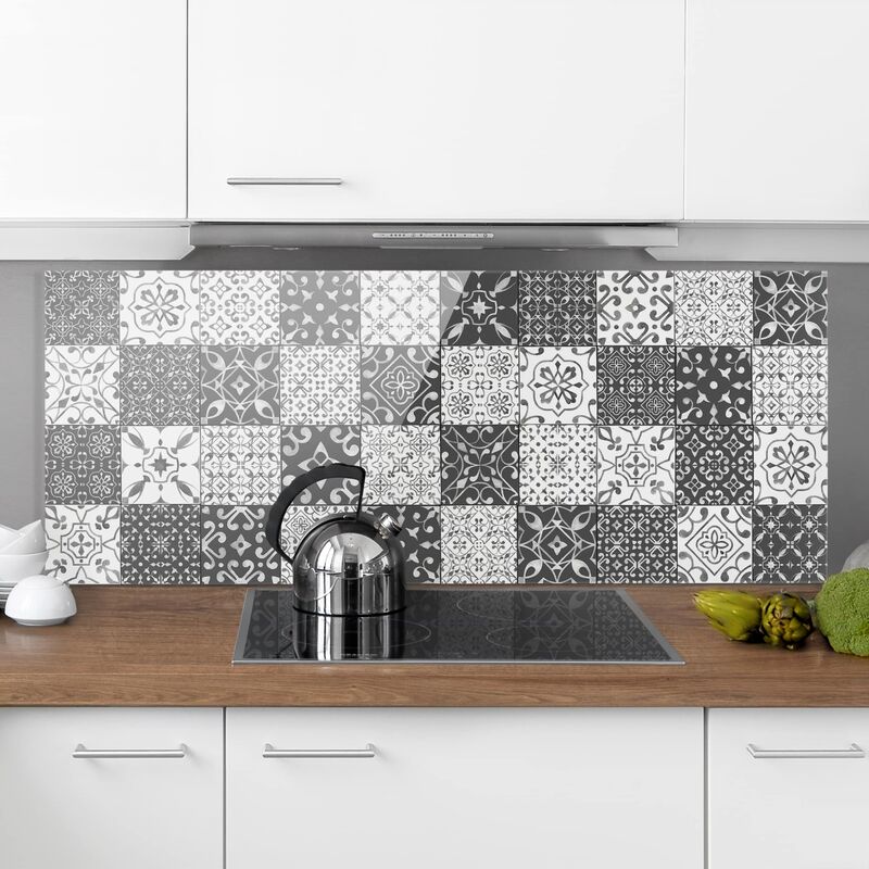 

Panel antisalpicaduras de cristal - Tile Pattern Mix Gray White - Panorámico Dimensión LxA: 40cm x 100cm