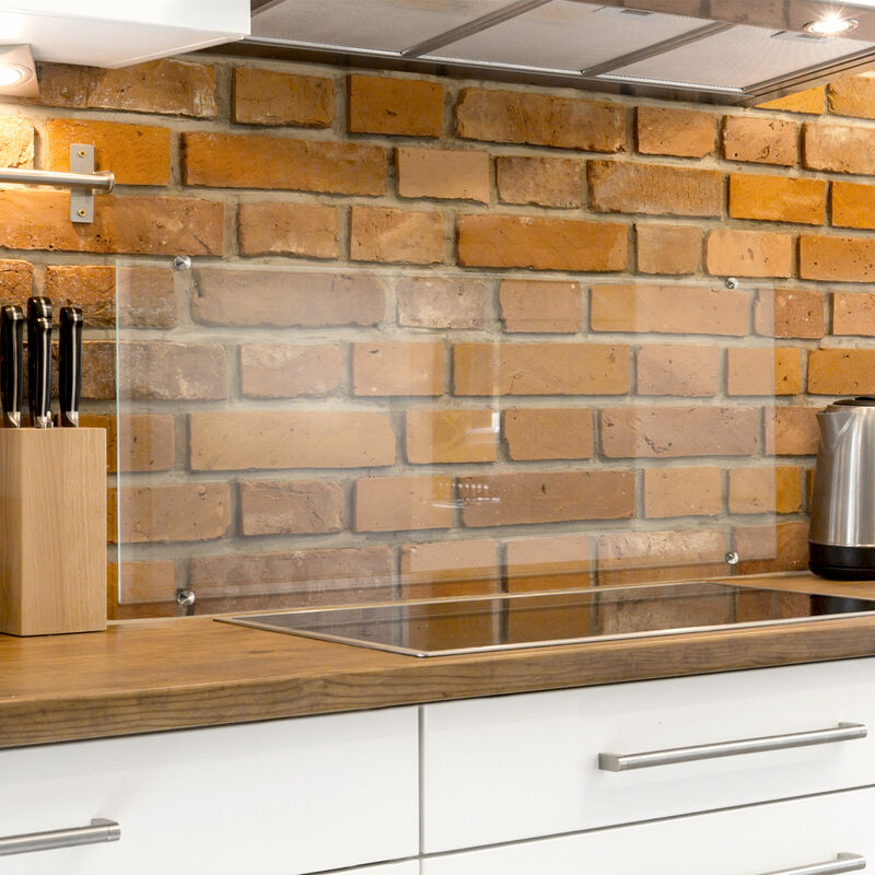 

Panel antisalpicaduras de cristal transparent incl. wall mount stand off - Horizontal 1:2 Dimensión LxA: 59cm x 120cm