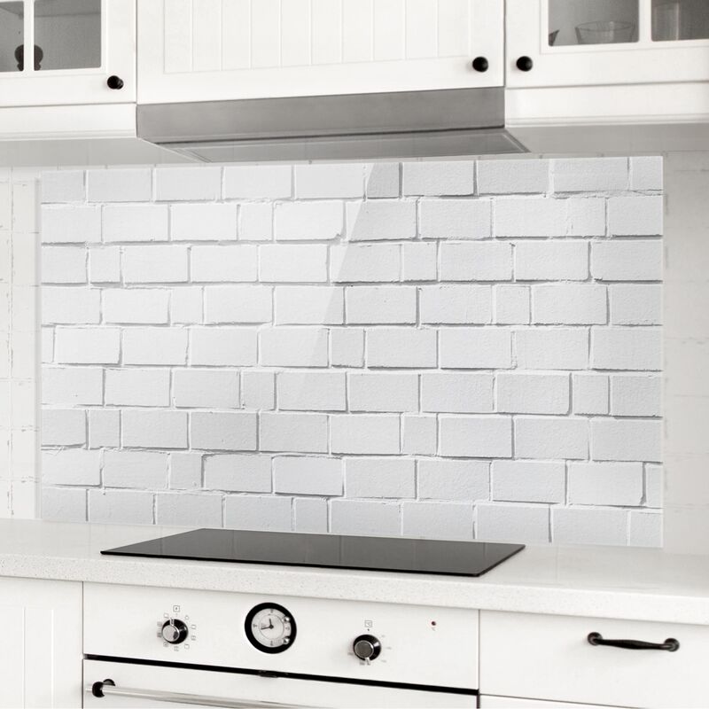 

Panel antisalpicaduras de cristal - White Stone Wall - Horizontal 1:2 Dimensión LxA: 40cm x 80cm