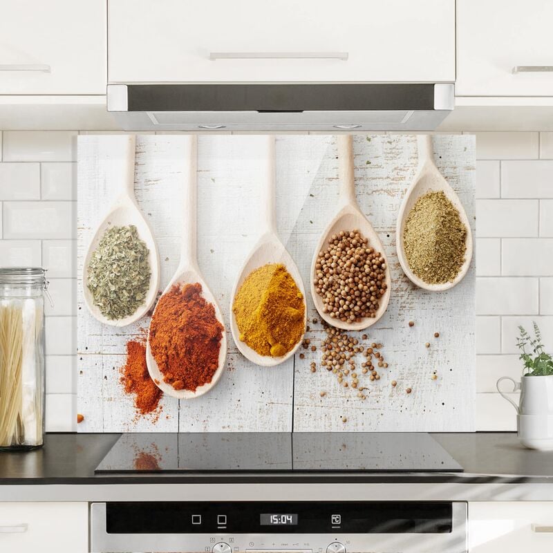 

Panel antisalpicaduras de cristal - Wooden spoons with spices - Horizontal 3:4 Dimensión LxA: 59cm x 80cm