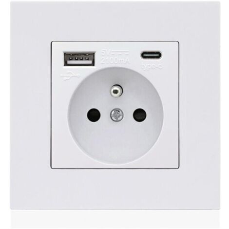 Panel de conectores tipo C + USB 16A tipo 86, 2 conectores, 1 puerto USB y 1 puerto tipo C, seguro y firme (cuadrado blanco)