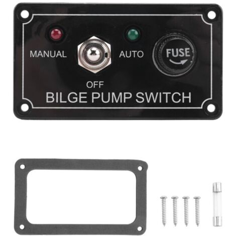Panel de control para bomba de achique marina de 12 V CC con fusible, luz indicadora LED e interruptor basculante de 3 posiciones (manual/apagado/automático).
