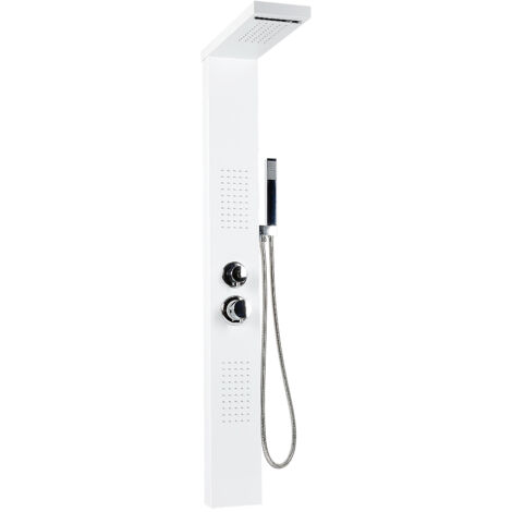 Panel de Ducha de Acero Inoxidable,5 en 1 Columna Hidromasaje,Cabeza de ducha, Ducha de Mano y Chorros de Masaje (blanco),15×47×130cm