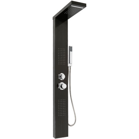 Panel de Ducha de Acero Inoxidable,5 en 1 Columna Hidromasaje,Cabeza de ducha, Ducha de Mano y Chorros de Masaje (negro),15×47×130cm