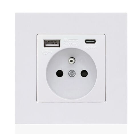COOCHEER Panel de enchufes francés Tipo C + USB16A Tipo 86, Número de enchufes: 2 orificios, Número de puertos USB: 1, Número de puertos Tipo C: 1, seguro y estable (cuadrado blanco)