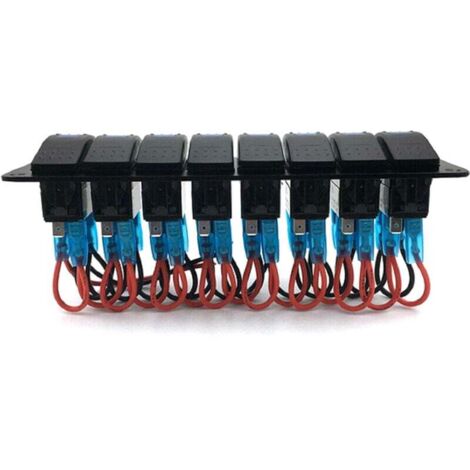 Panel de interruptores basculantes para barco de 8 posiciones, panel LED impermeable de 12 V/24 V para caravana, camión, barco, interruptor de encendido/apagado, disyuntor con luz indicadora azul