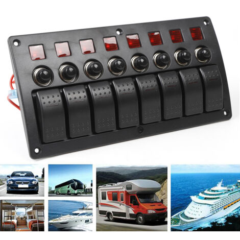 Panel de interruptores LED de 8 canales, fusibles, interruptores, panel para barco y auto marino 12V/24V