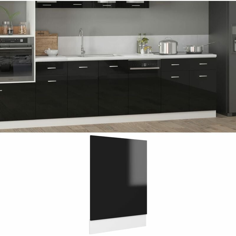 

Panel de lavavajillas aglomerado negro brillo 45x3x67cm - Negro