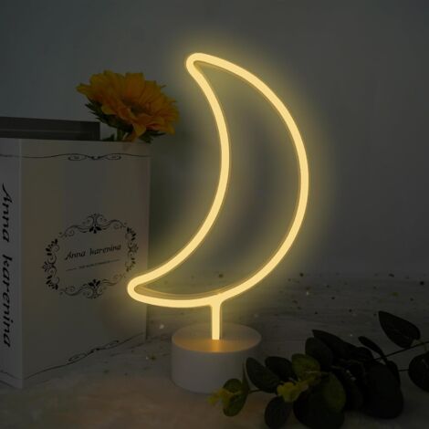 Panel de luz LED con forma de luna – Luz nocturna de neón alimentada por USB y pilas, decoración de pared, regalo de cumpleaños, decoración de fiestas, decoración de habitaciones infantiles