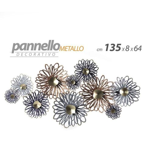Panel de pared cuadrado de metal decoración 135 x 8 x 64 cm flores