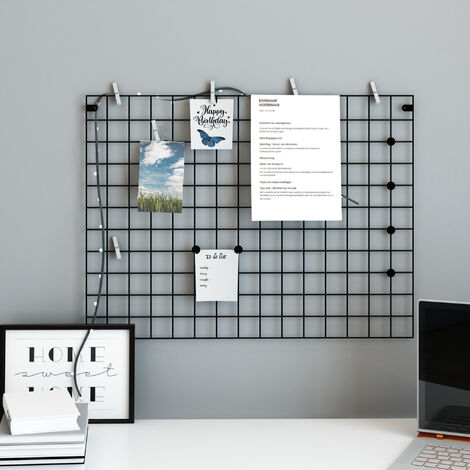 Panel de rejilla Sæby para notas y fotos metal 75 x 55 cm negro [en.casa]