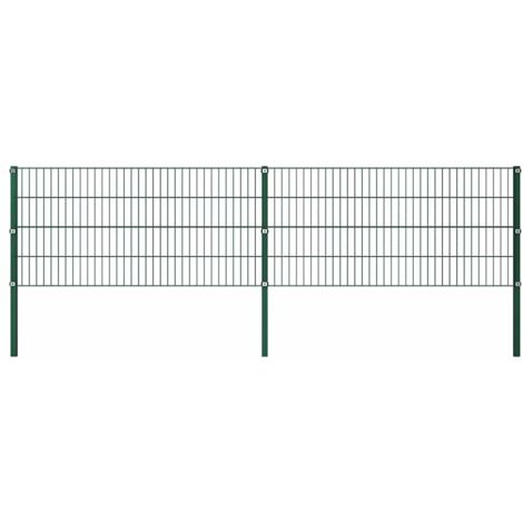 Panel de valla con postes de hierro 349x80 cm verde