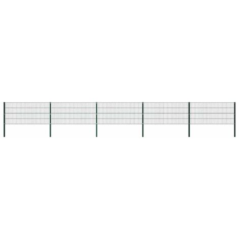 Panel de valla con postes de hierro 867x80 cm verde