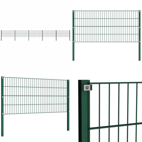 Panel de valla con postes de hierro 867x80 cm verde - Valla de hierro - Valla verde