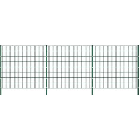 vidaXL Panel de Valla con Postes Hierro Verde Cercado Patio Terraza Multitalle