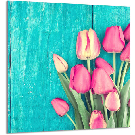 PANEL DE VIDRIO PARA COCINA 60x65 Tulipanes