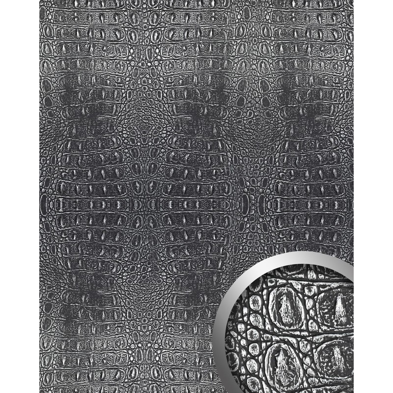 

Panel decorativo autoadhesivo de diseño piel de cocodrilo 13521 CROCO con relieve gris oscuro plata 2,60 m2 - Wallface