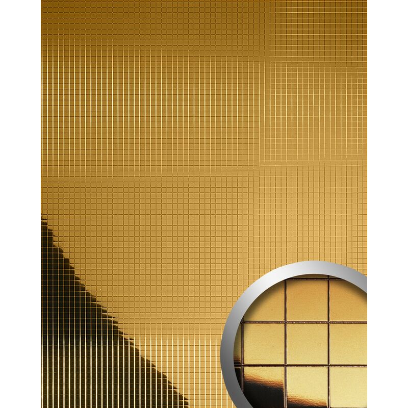 Panel decorativo autoadhesivo flexible mosaico cuadrado Wallface 27374 M-Style m con efecto espejo color oro 0,96 m2