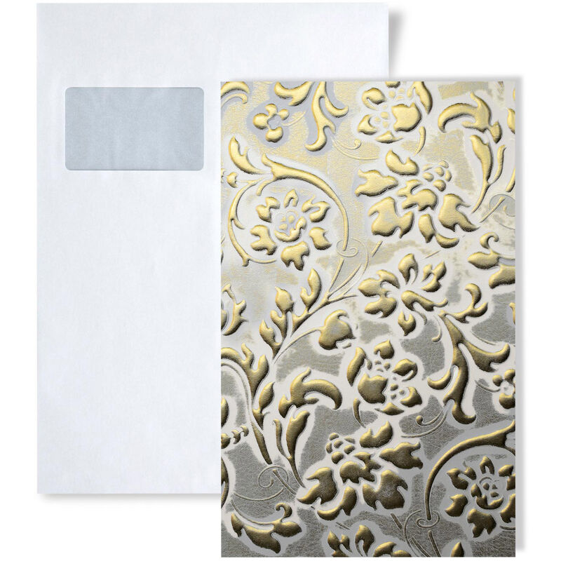 

1 PIEZA DE MUESTRA S-13415-SA FLORAL WHITE/GOLD Leather Collection | Muestra revestimiento de pared en tamaño aprox DIN A4 - Wallface