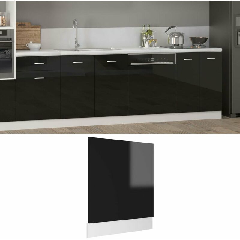 

Panel del lavavajillas aglomerado negro brillo 59,5x3x67 cm