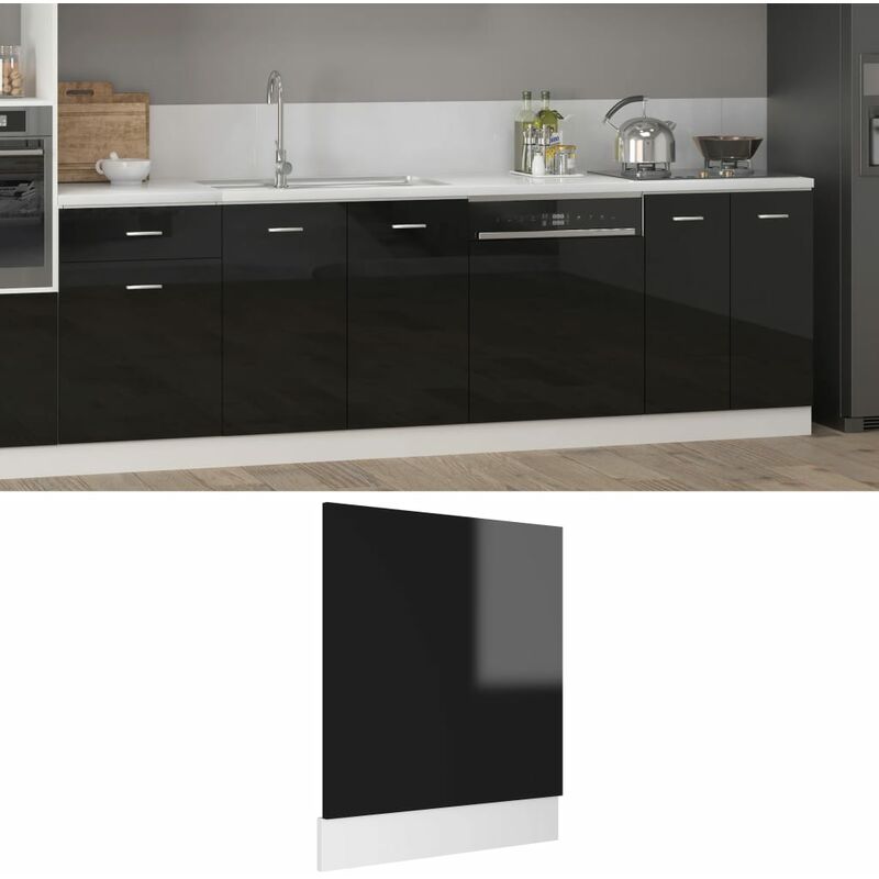 

Panel del lavavajillas aglomerado negro brillo 59,5x3x67 cm - Negro