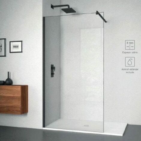 Panel fijo de ducha PETERSON Black Cristal transparente