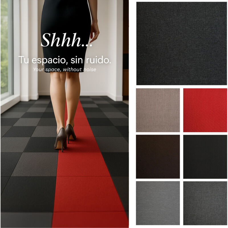 Panel moqueta Acústico Textil Modular 50x50 cm, Pack 20 uds (5 m²), Sostenible, Antideslizante y Resistente al Fuego, Eco Resonance, Color Beige