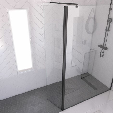 Panel pivotante para mampara fija - 40x200cm - Vidrio 6 mm - Perfil negro