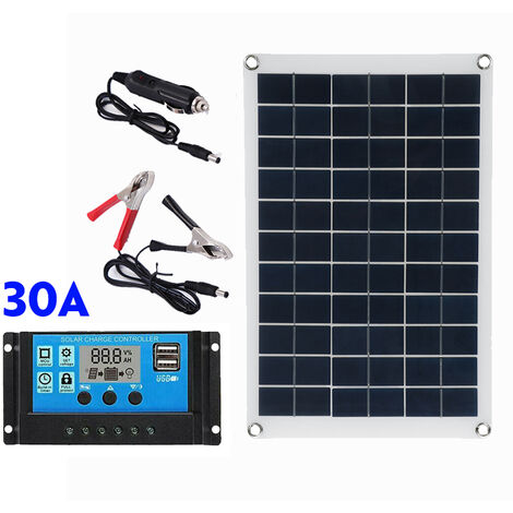 DRILLPRO Panel Solar 100W Silicio Policristalino con Control 30A y Accesorios para Cargar Productos Electrónicos de Emergencia. en Barca. Camping. Viaje LBTN