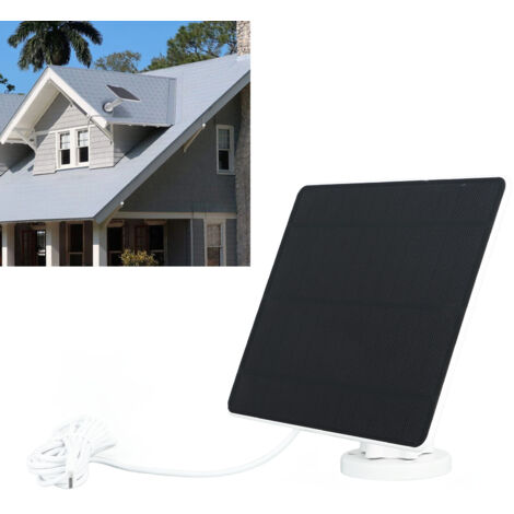 Panel solar de 5 W para cámaras de vigilancia, panel monocristalino impermeable IP65 con soporte ajustable de 360°, fácil montaje en exteriores.