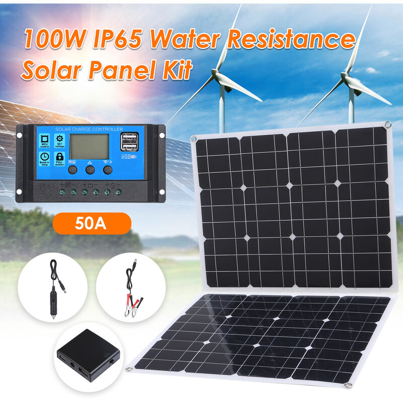 

Panel solar flexible de 100 W CC 9 V / 18 V con juego de controlador de pantalla L-ED de 50 A con interfaz USB / tipo C y controlador C-harger para