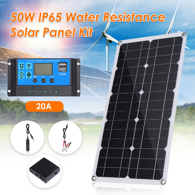 

Panel solar flexible de 50W D C 9V / 18V, con juego de controlador de pantalla LED de 20A, resistencia al agua IP65