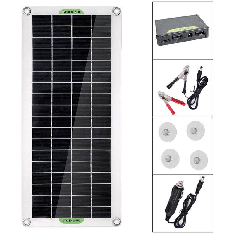 

Panel solar flexible de panel solar policristalino de 30 W para camping, coche, viaje, accesorio de energia de emergencia al aire libre, Negro