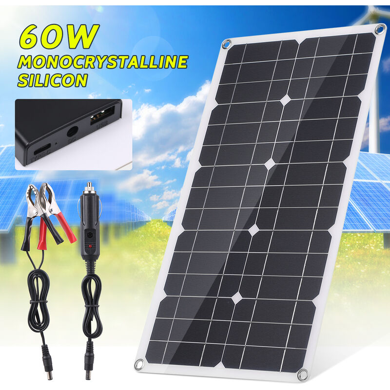 

Happyshopping - Panel solar monocristalino de 60 vatios Modulo de alta eficiencia fuera de la red IP65 Resistente al agua para el dispositivo