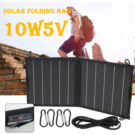 Panel solar plegable USB de 10 W y 5 V, de silicio monocristalino y tela Oxford 600D impermeable, para smartphones, tabletas, portátiles y cámaras. Cargador de células solares impermeable.