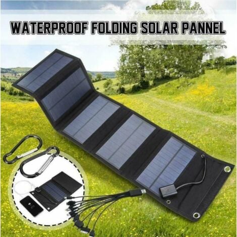 FITAGS Panel solar portátil de 30 W, cargador solar resistente al agua IPX4 con puerto USB QC 3.0 y salida CC de 5 V (10 puertos), cargador solar para teléfono móvil, banco de energía para acampar