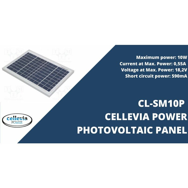 

Panel Solar Silicio 12Vdc A Max. Potencia 18,2Vdc 10W Medidas 354x251x17mm