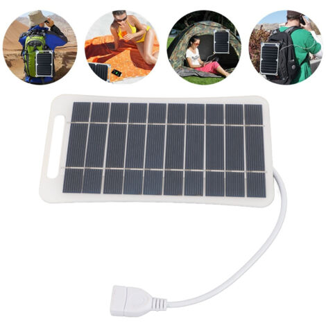 Panel solar USB portátil de 5V 5W para carga – Panel solar monocristalino de alta eficiencia para camping, viajes y actividades al aire libre – Blanco