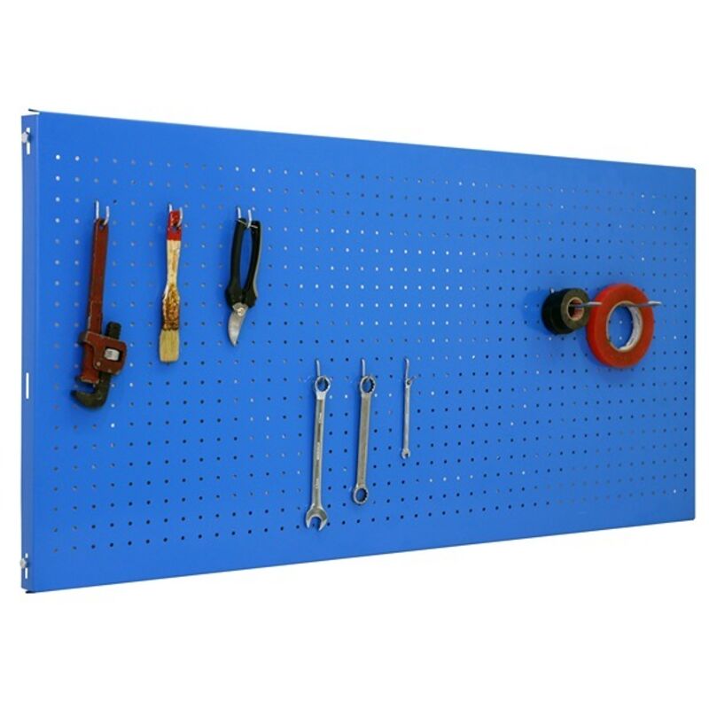 SimonRack Panneau Mural Perforé Porte-Outils avec 8 Crochets – 400x1200x35 mm – Acier Blu – Simonwork