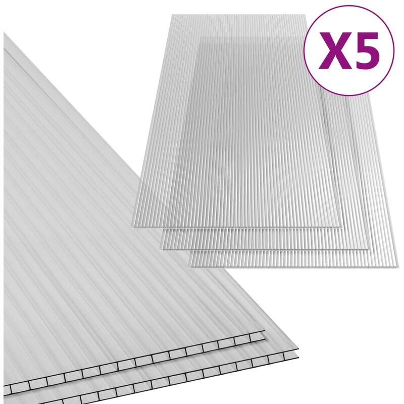 

vidaXL Paneles de policarbonato 5 unidades 6 mm 150x65 cm - Marrón