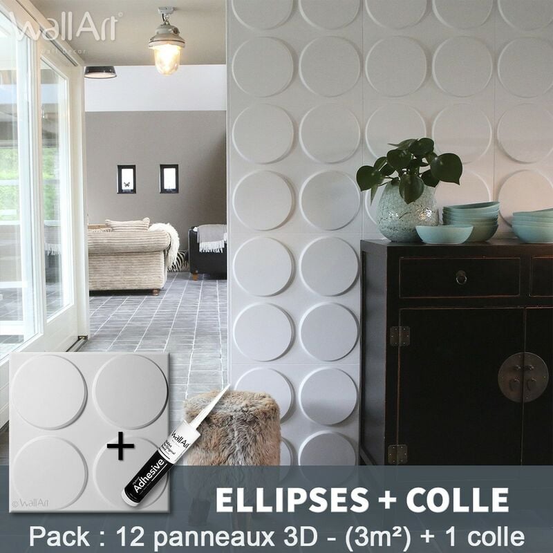

Wallart 3d - Paneles decorativos 3D Ellipses Panel de pared + Pegamento WallArt